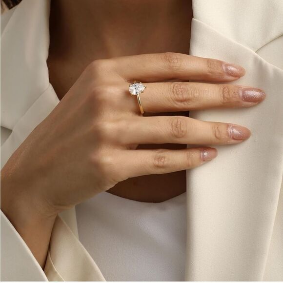 Solitaire Gold Pear Engagement Ring - Picture 2 of 5